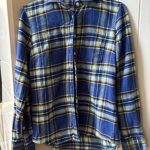 J Crew Blue and Mustard Yellow Plaid Button-Up Shirt